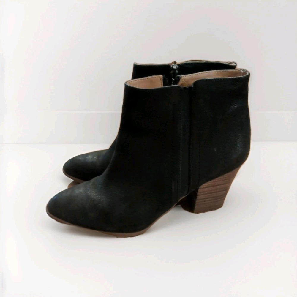 Franco Sarto Women's Ankle Boots Black Zip Block Heel Sz 7.5M 2" 5/8 Heel